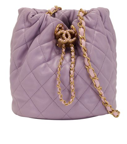 CC Diamond-Quilted Bucket Bag, &pound;3,500, Handbags, Purple, Leather, Front view